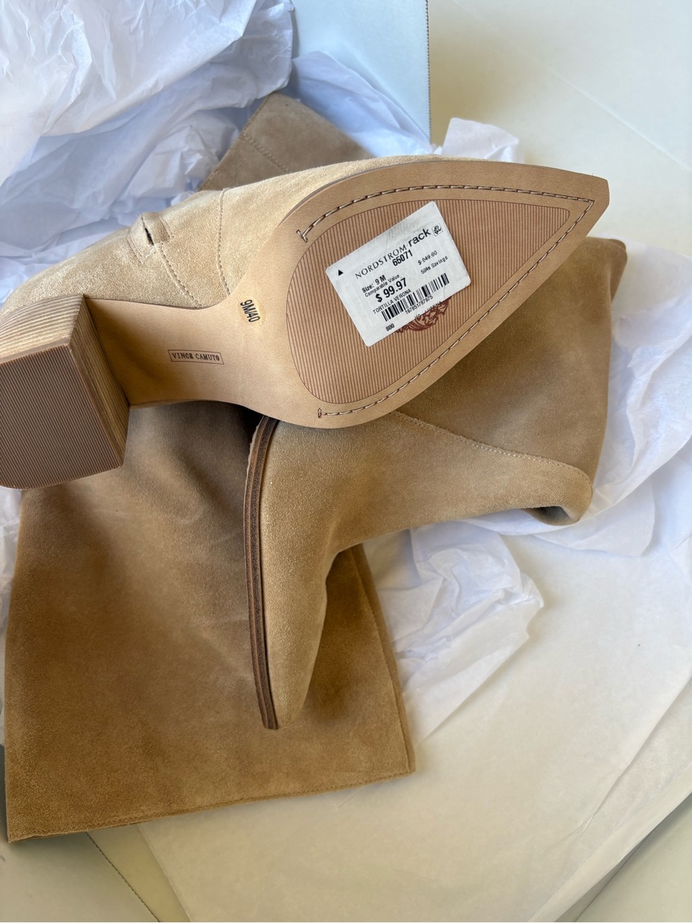 Vince Camuto Nordstrom Tan Suede Mid-Calf Block Heel Boots size 9M - Picture 3 of 7